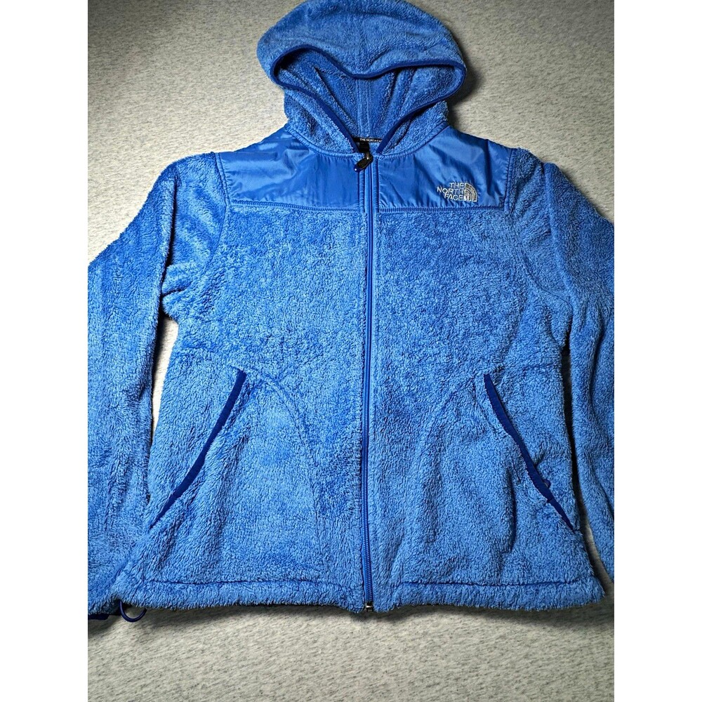 The North Face Womens Med Blue Fleece Hooded Full Zip Hoodie Logo